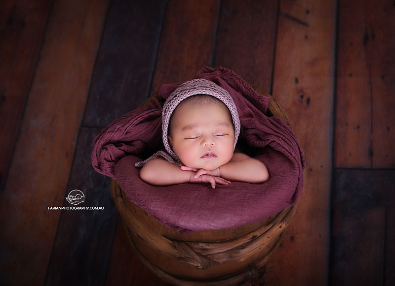 Brisbane newborn baby girl photographed in the bucket